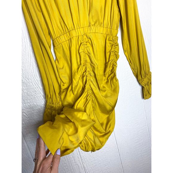 L'ACADEMIE 'Nichole' Mustard Yellow Long Sleeve Ruched Mini Dress SMALL - Picture 8 of 15